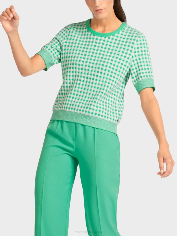 pulover vichy cu carouri \"tricotat in germania\" Marc Cain jad strălucitor îmbrăcăminte 4826HH1173