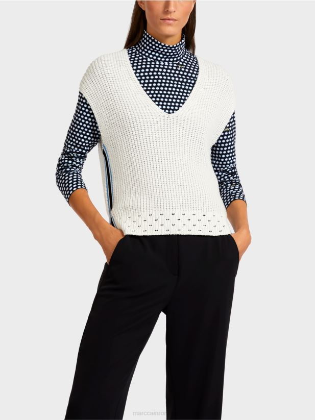 slipover \"tricotat in germania\" Marc Cain aproape alb îmbrăcăminte 4826HH1184