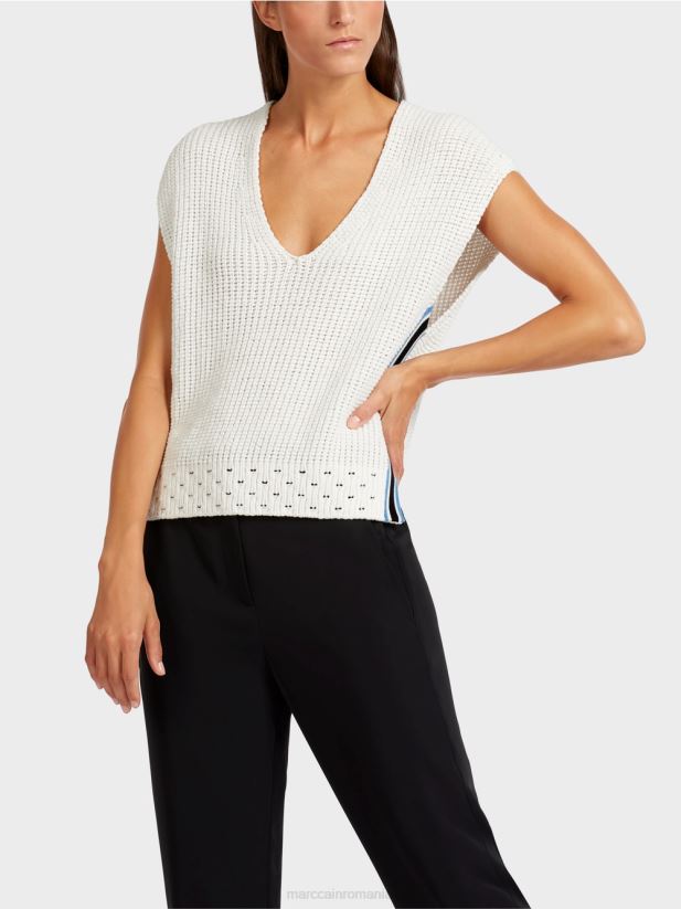 slipover \"tricotat in germania\" Marc Cain aproape alb îmbrăcăminte 4826HH1184