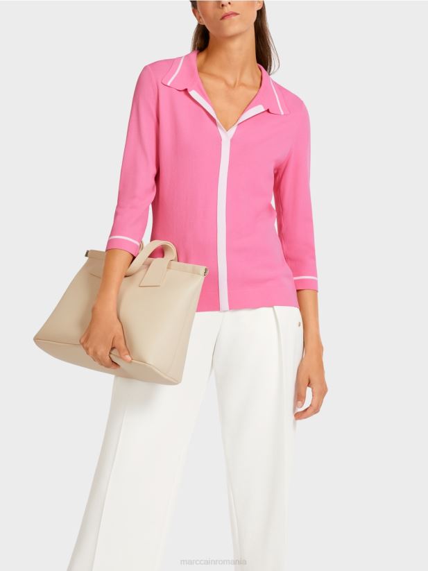 tricou polo tricotat „rethink together”. Marc Cain roz aprins îmbrăcăminte 4826HH1168