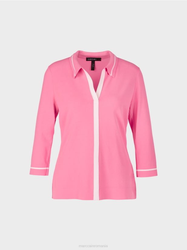 tricou polo tricotat „rethink together”. Marc Cain roz aprins îmbrăcăminte 4826HH1168