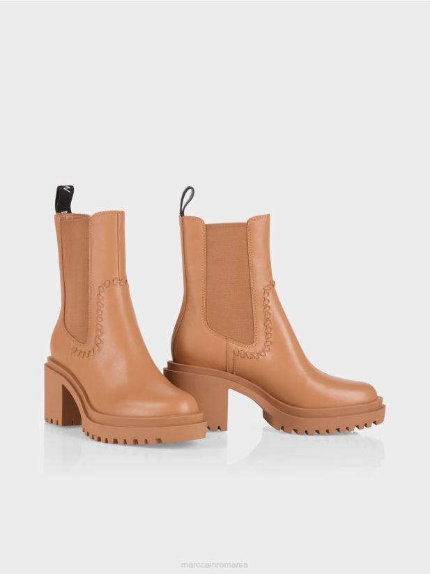 botine chelsea cu toc bloc Marc Cain caramel strălucitor încălţăminte 4826HH1563