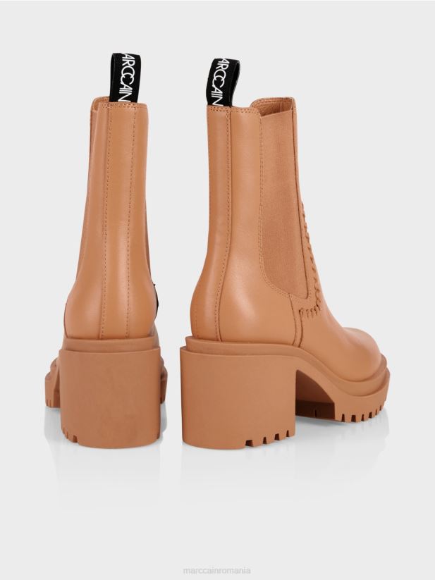 botine chelsea cu toc bloc Marc Cain caramel strălucitor încălţăminte 4826HH1563