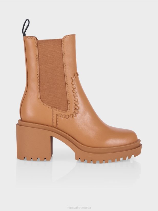 botine chelsea cu toc bloc Marc Cain caramel strălucitor încălţăminte 4826HH1563
