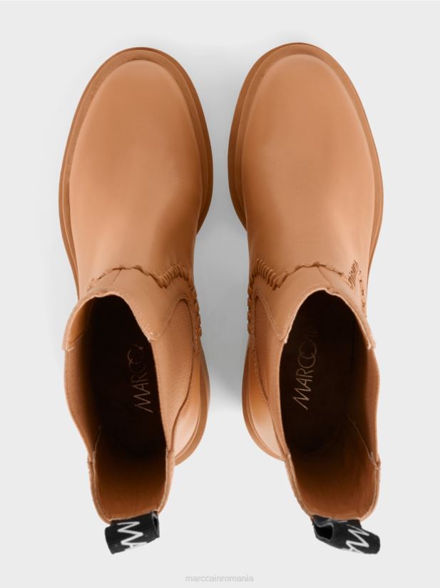 botine chelsea cu toc bloc Marc Cain caramel strălucitor încălţăminte 4826HH1563