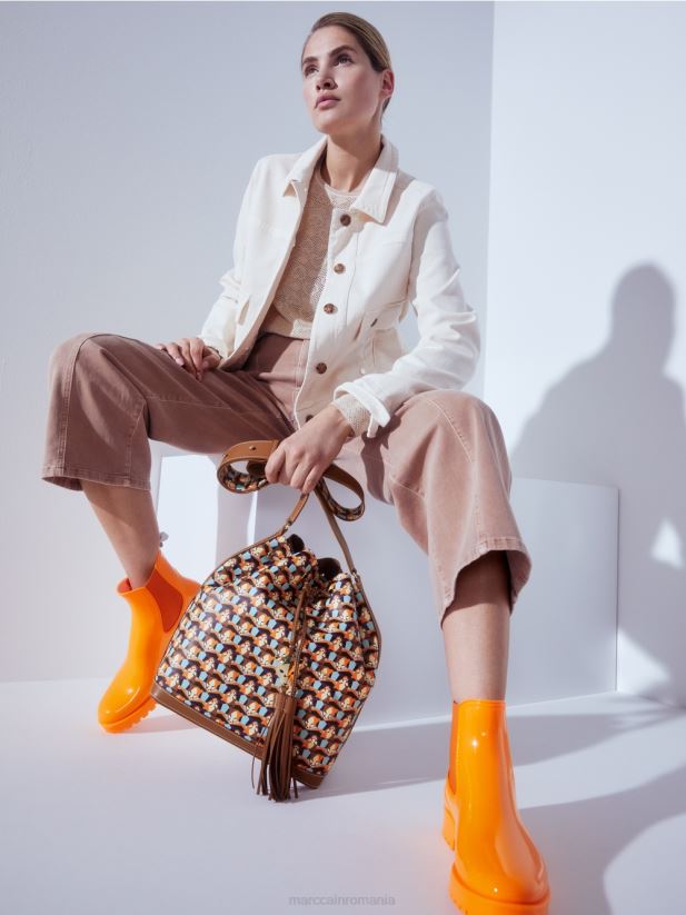 cizme chelsea din cauciuc cu talpa profil Marc Cain portocaliu deschis încălţăminte 4826HH1651