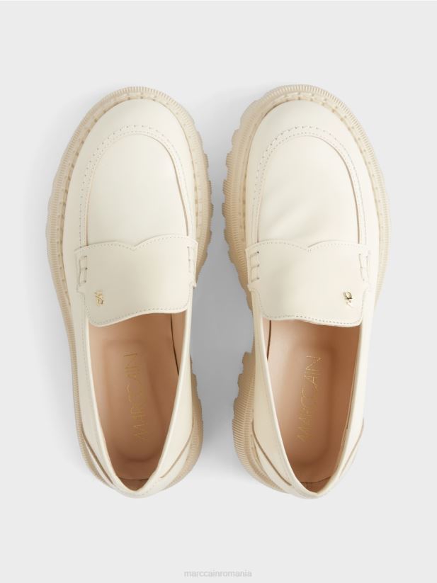 pantofi joase cu cusături decorative Marc Cain crema inchisa încălţăminte 4826HH1558