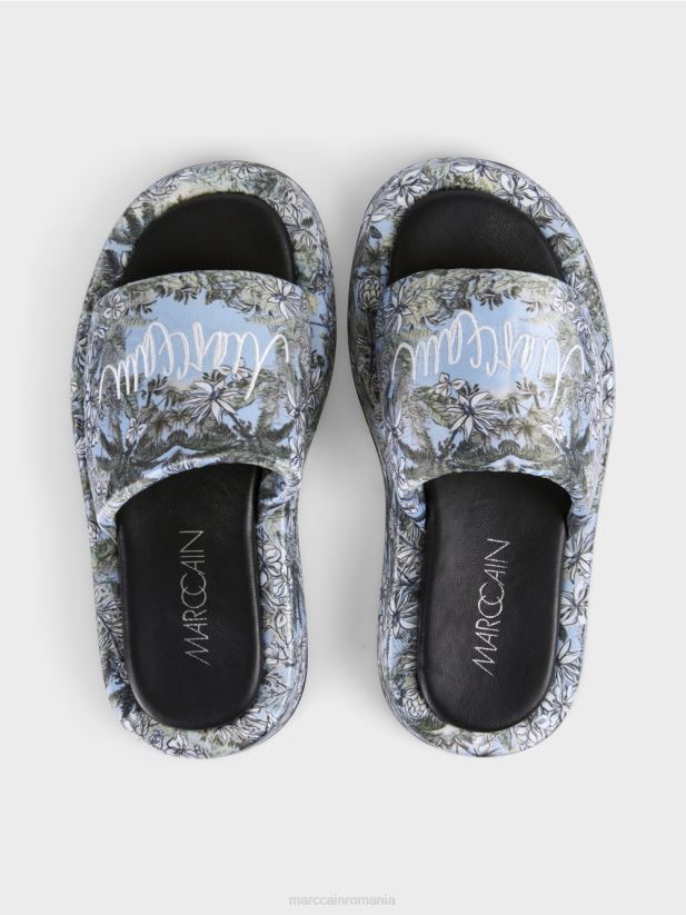 sandale cu design floral Marc Cain albastru pudra deschis încălţăminte 4826HH1629