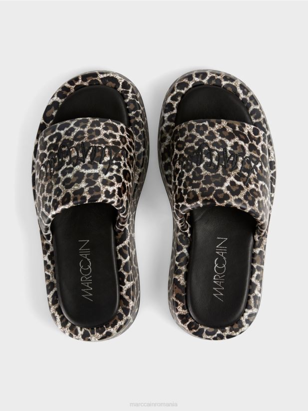 sandale cu model leopard Marc Cain cremă pudră încălţăminte 4826HH1652